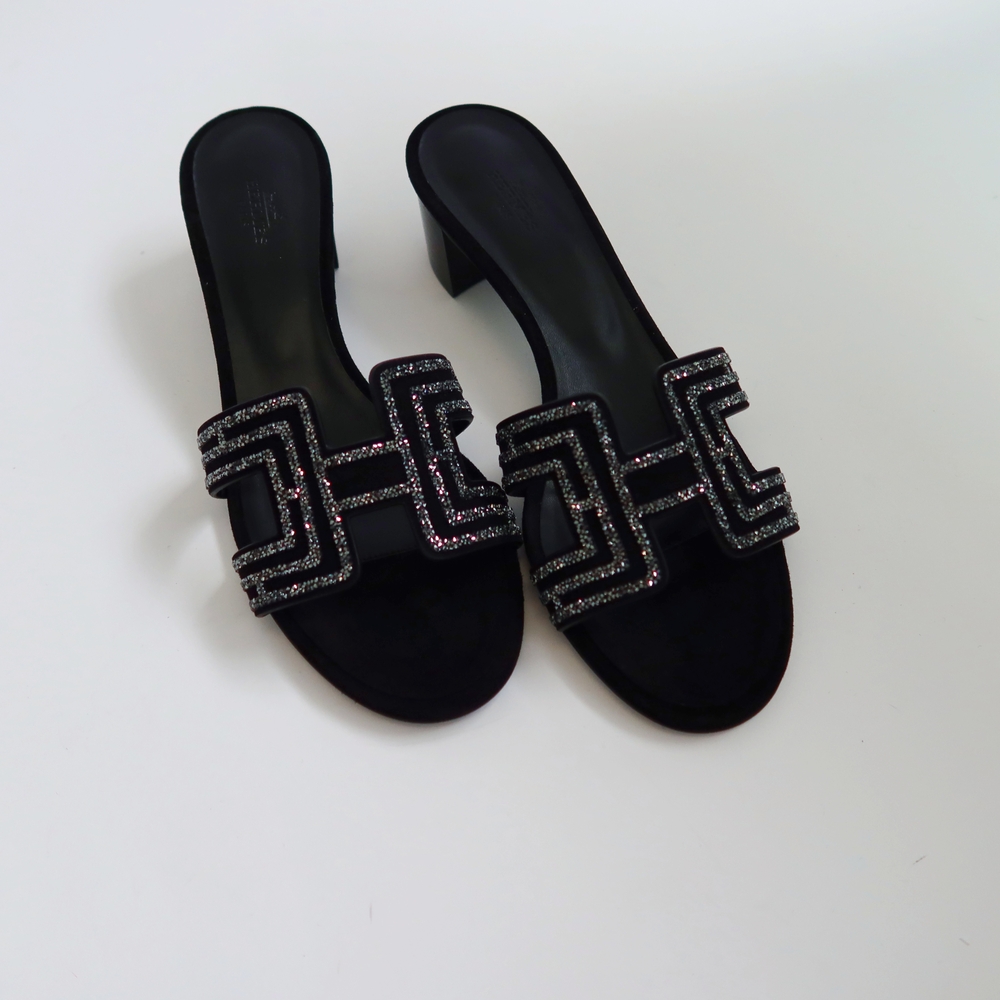 Hermès Oasis Black Crystal Heels